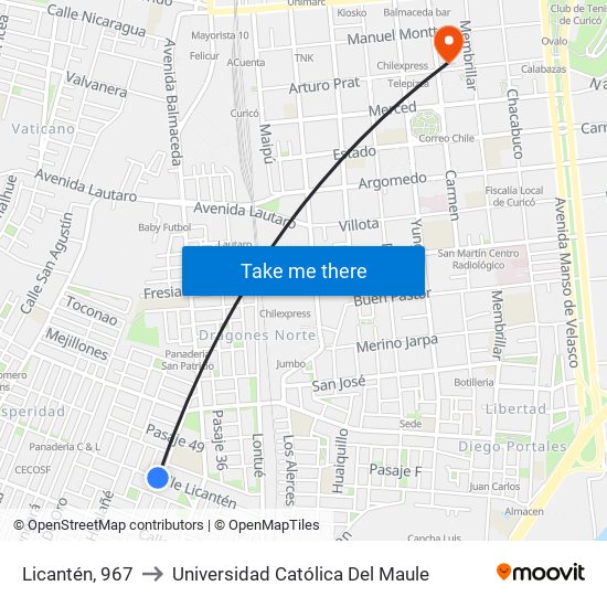 Licantén, 967 to Universidad Católica Del Maule map