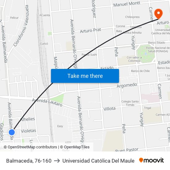 Balmaceda, 76-160 to Universidad Católica Del Maule map