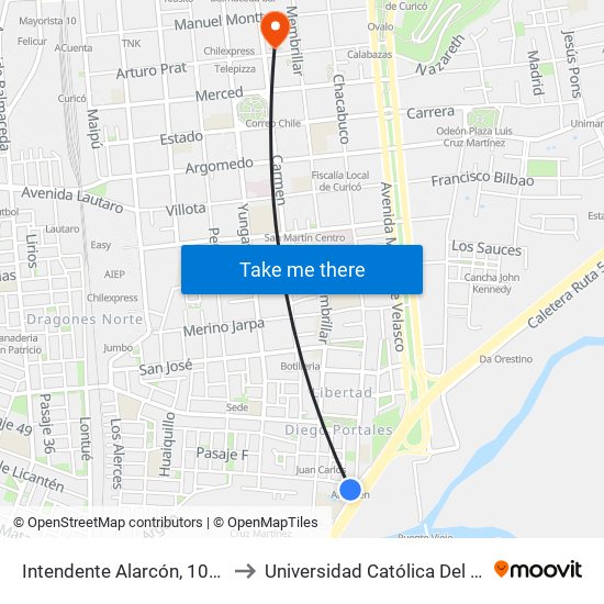 Intendente Alarcón, 101-131 to Universidad Católica Del Maule map