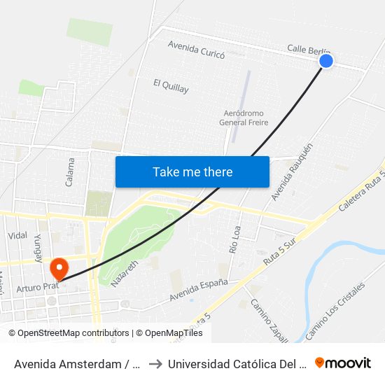Avenida Amsterdam / Roma to Universidad Católica Del Maule map