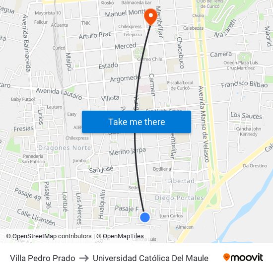 Villa Pedro Prado to Universidad Católica Del Maule map