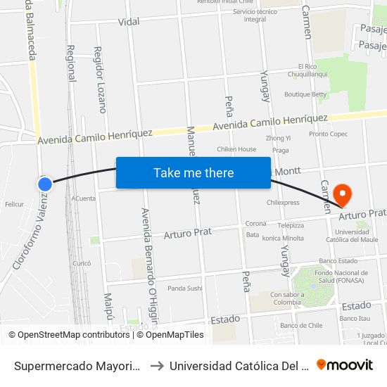 Supermercado Mayorista 10 to Universidad Católica Del Maule map