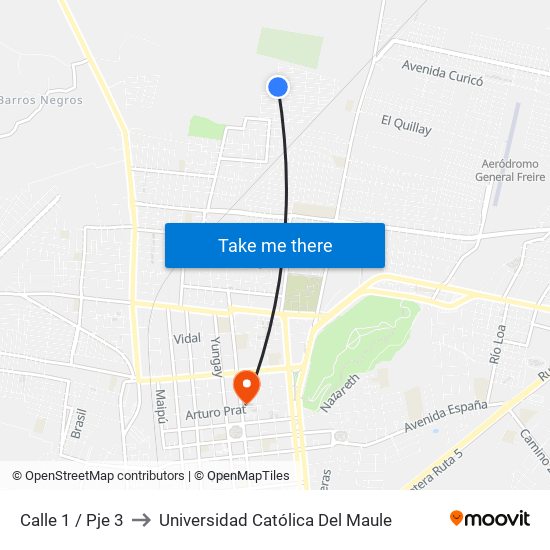 Calle 1 / Pje 3 to Universidad Católica Del Maule map