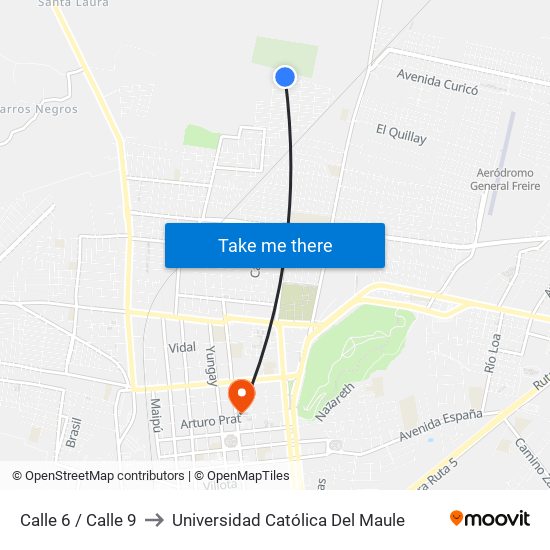 Calle 6 / Calle 9 to Universidad Católica Del Maule map