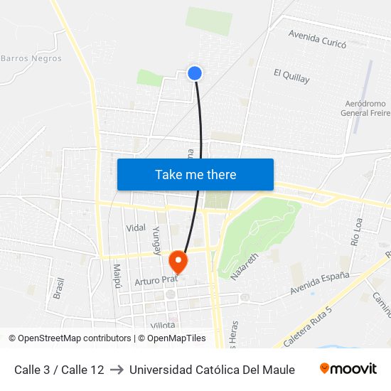 Calle 3 / Calle 12 to Universidad Católica Del Maule map