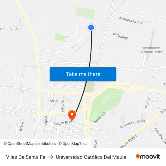 Vlles De Santa Fe to Universidad Católica Del Maule map