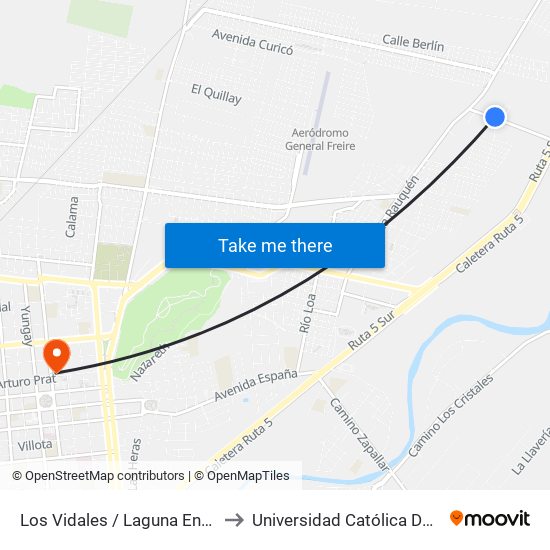 Los Vidales / Laguna Encantada to Universidad Católica Del Maule map