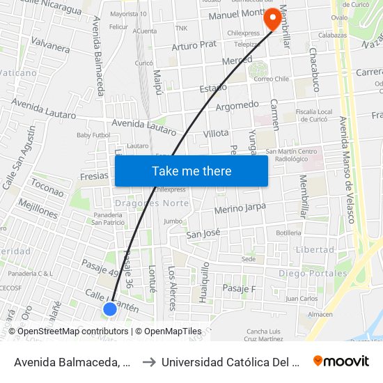 Avenida Balmaceda, 0444 to Universidad Católica Del Maule map