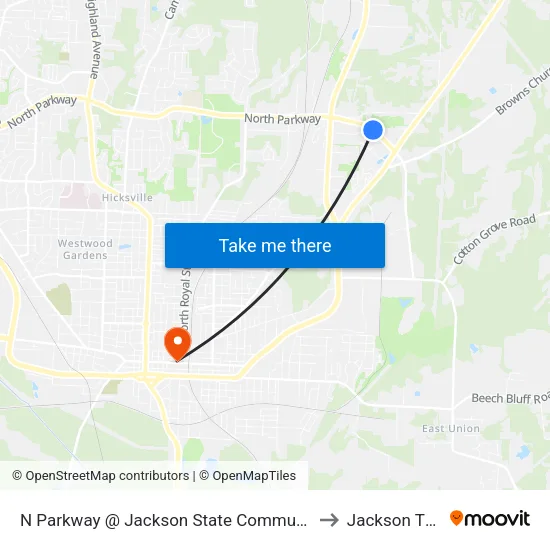 N Parkway @ Jackson State Community College #1 to Jackson TN USA map