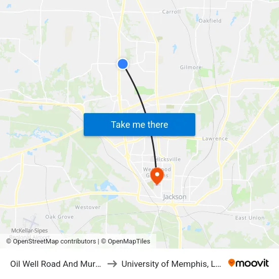 Oil Well Road And Murray Guard Drive to University of Memphis, Lambuth Campus map