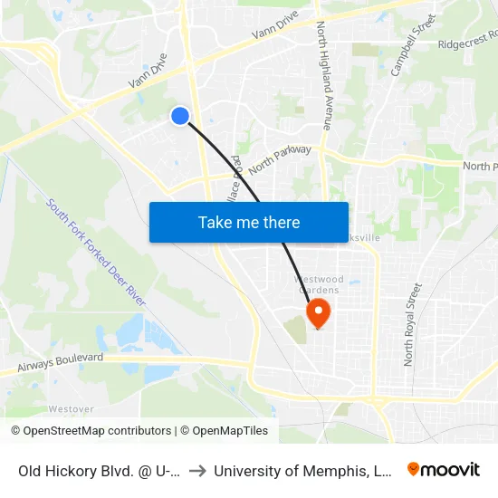 Old Hickory Blvd. @ U-Haul Complex to University of Memphis, Lambuth Campus map