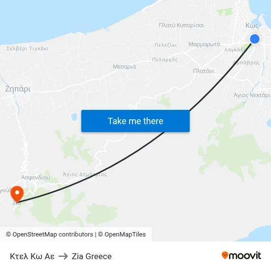 KTEL Kos SA to Zia Village map