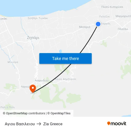 Saint Vasileiou to Zia Village map