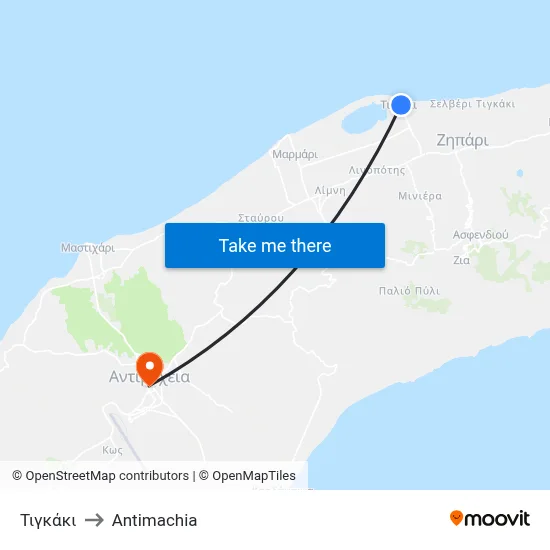 Tigkaki to Antimachia map