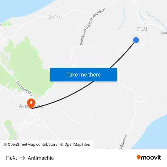 Pyli to Antimachia map