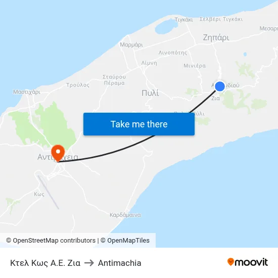 KTEL Kos SA Zia to Antimachia map