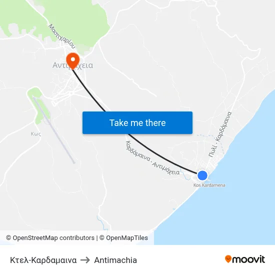 KTEL-Kardamaina to Antimachia map