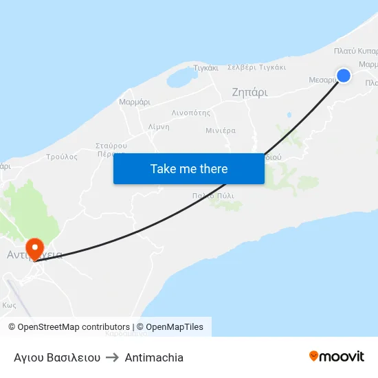 Saint Vasileiou to Antimachia map