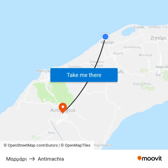 Marmari to Antimachia map