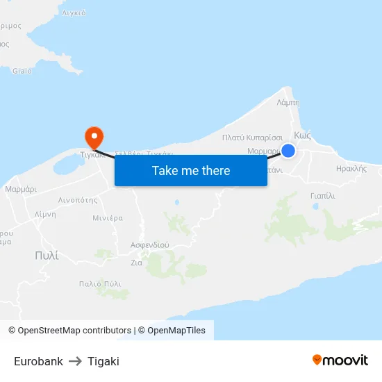 Eurobank to Tigaki map