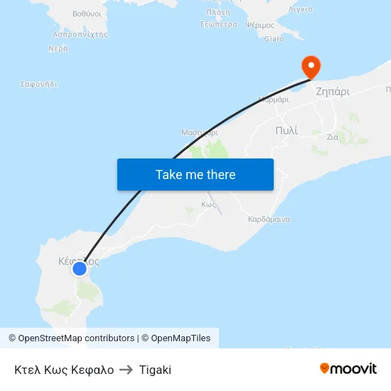 KTEL Kos Kefalos to Tigaki map