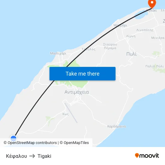 Kefalou Street to Tigaki map