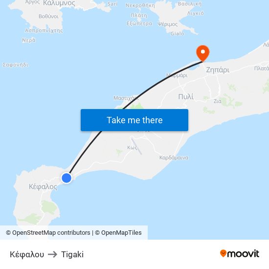 Κέφαλου to Tigaki map