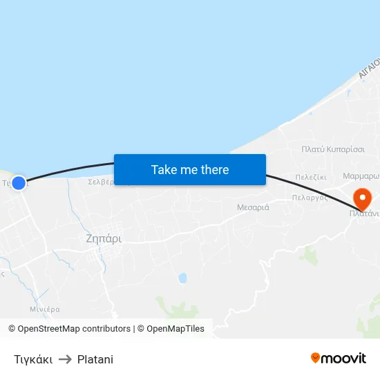 Tigkaki to Platani map