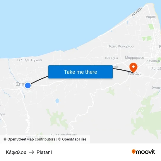 Kefalou Street to Platani map