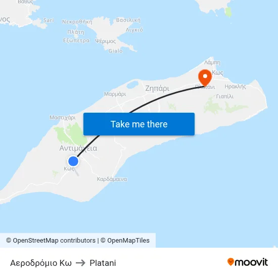 Kos Airport to Platani map