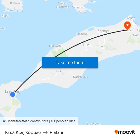 KTEL Kos Kefalos to Platani map