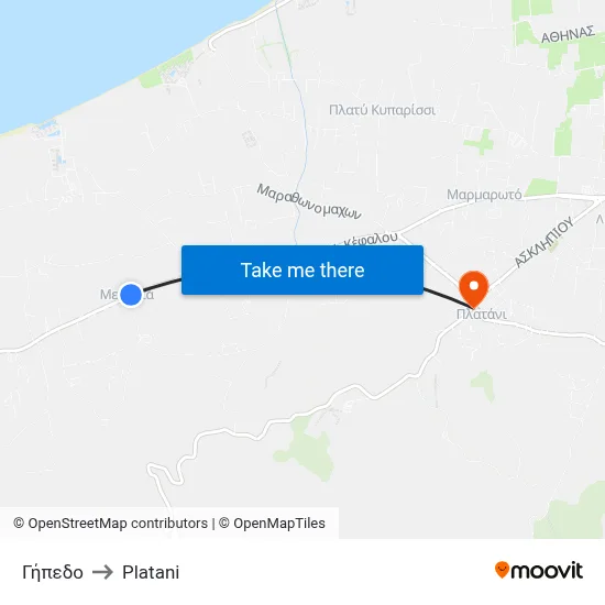 Stadium to Platani map