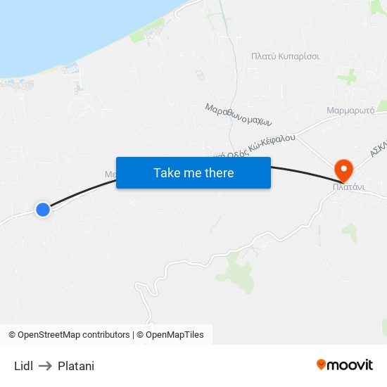 Lidl to Platani map