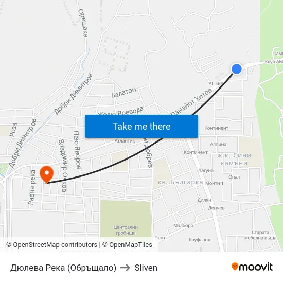 Дюлева Река (Обръщало) to Sliven map