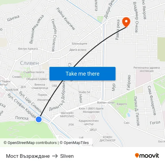 Мост Възраждане to Sliven map