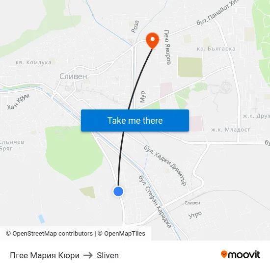 Пгее Мария Кюри to Sliven map