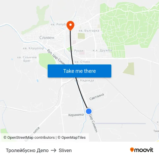 Тролейбусно Депо to Sliven map