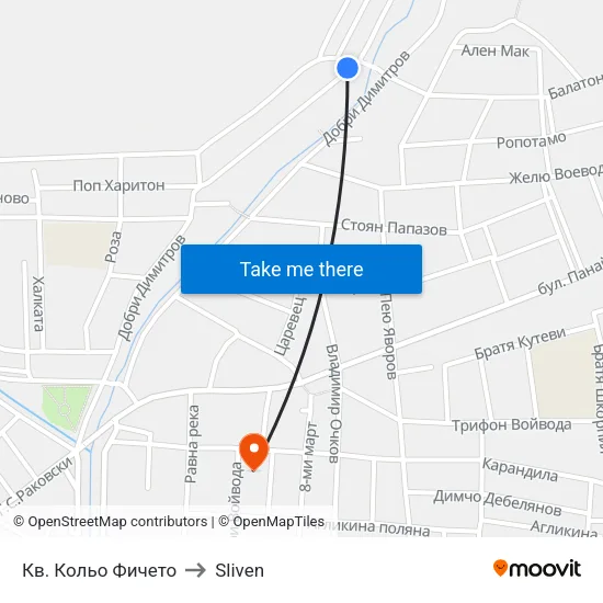 Кв. Кольо Фичето to Sliven map