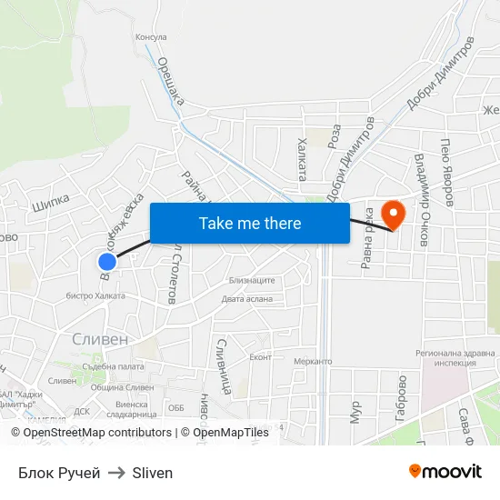 Блок Ручей to Sliven map