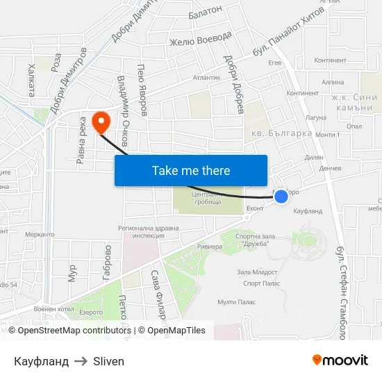 Кауфланд to Sliven map