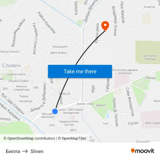 Билла to Sliven map
