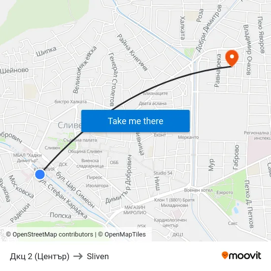 Дкц 2 (Център) to Sliven map