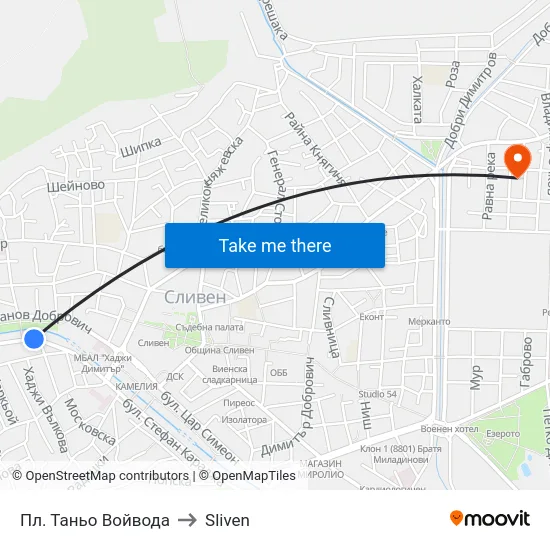 Пл. Таньо Войвода to Sliven map