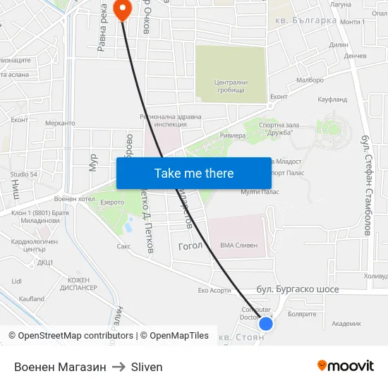 Военен Магазин to Sliven map