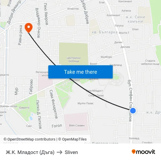 Ж.К. Младост (Дъга) to Sliven map