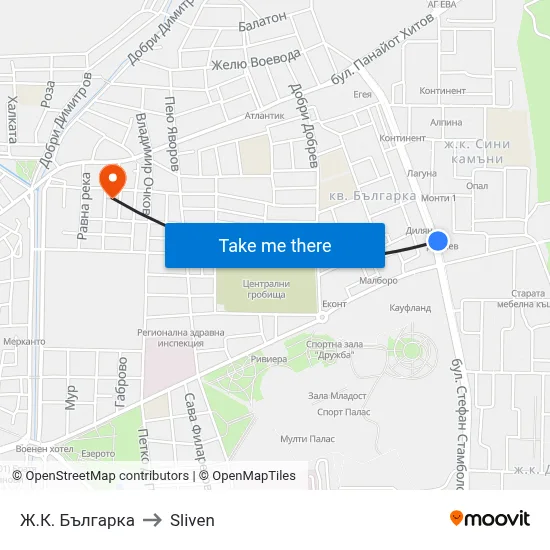 Ж.К. Българка to Sliven map