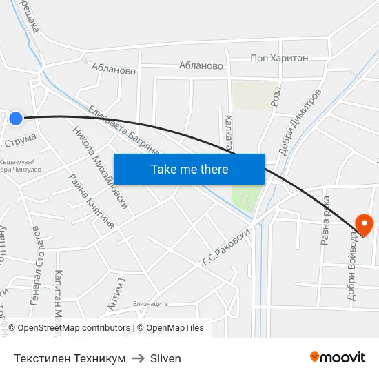 Текстилен Техникум to Sliven map