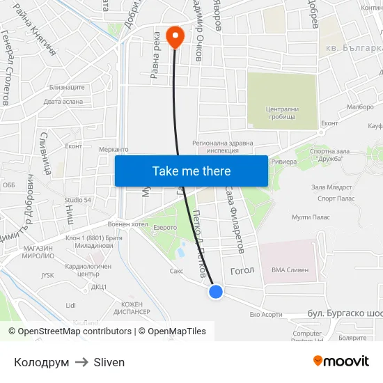 Колодрум to Sliven map