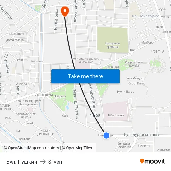Бул. Пушкин to Sliven map