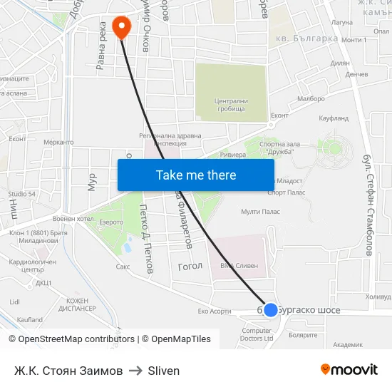 Ж.К. Стоян Заимов to Sliven map
